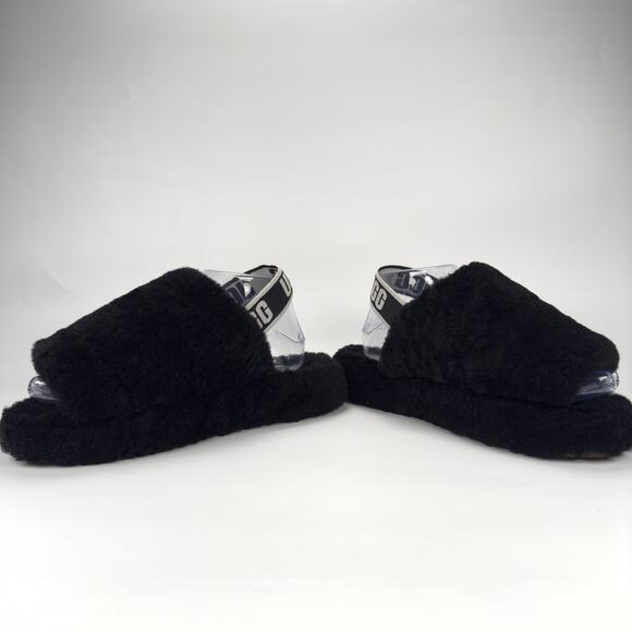 UGG Fluff Yeah Slippers Casual Black Slingback Fuzzy Girls Size 11 - Picture 4 of 9